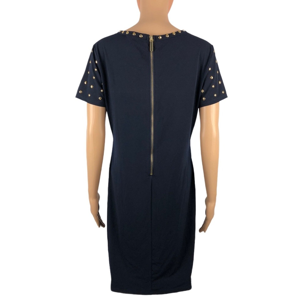 Carmen Marc Valvo Womens Medium Blue Studded Short Sleeve Sheath Stretch NWT - Picture 4 of 11